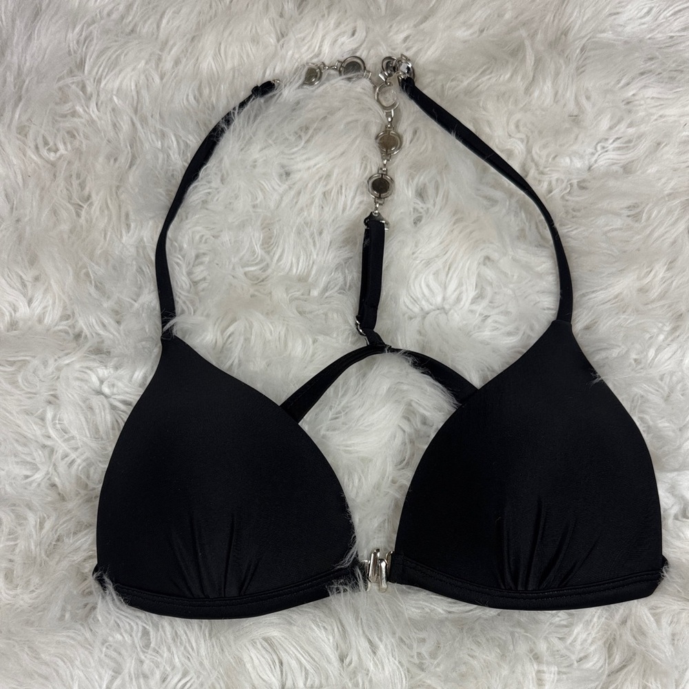SHEIN Black Halter Bikini Top with Gem Accents size Small Adjustable Strap